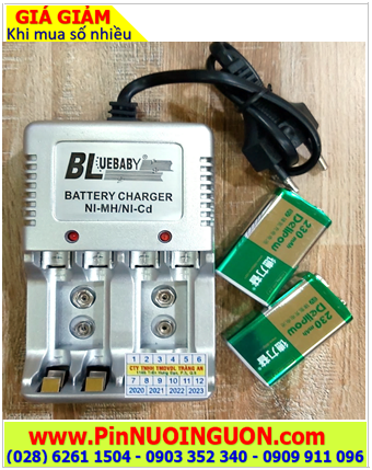 BlueBaby BL-5, Bộ sạc pin vuông 9v kèm sẳn 02 pin sạc Delipow 9v 230mAh